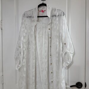Lilly Pulitzer Sheer White Embroidered Button-Front Duster